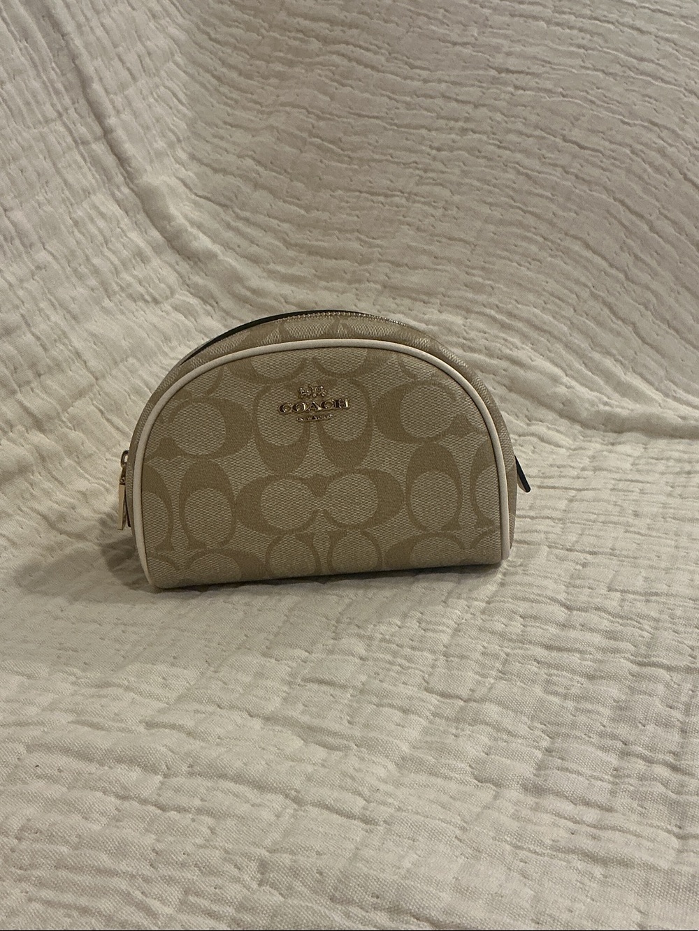 Coach Beige Signature Dome Cosmetic Pouch with Gold Logo